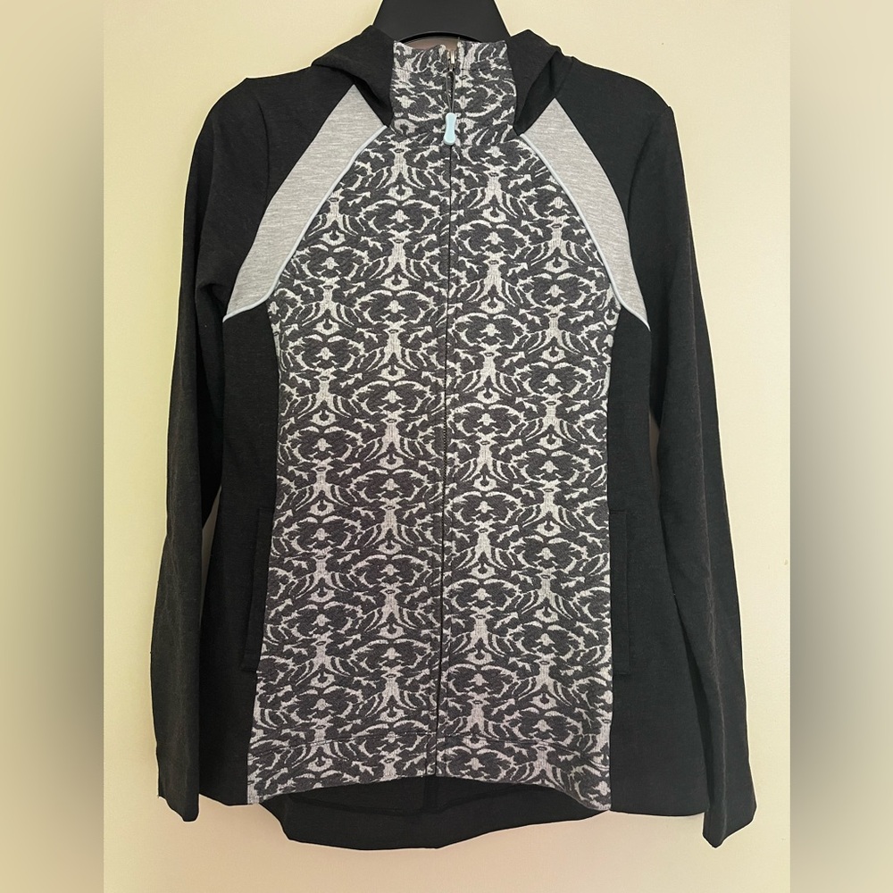 Charcoal Gray & Patterned Women's Hooded Zip Jacket
